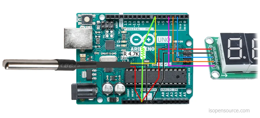 Arduino - DS18B20 - Display module schematic